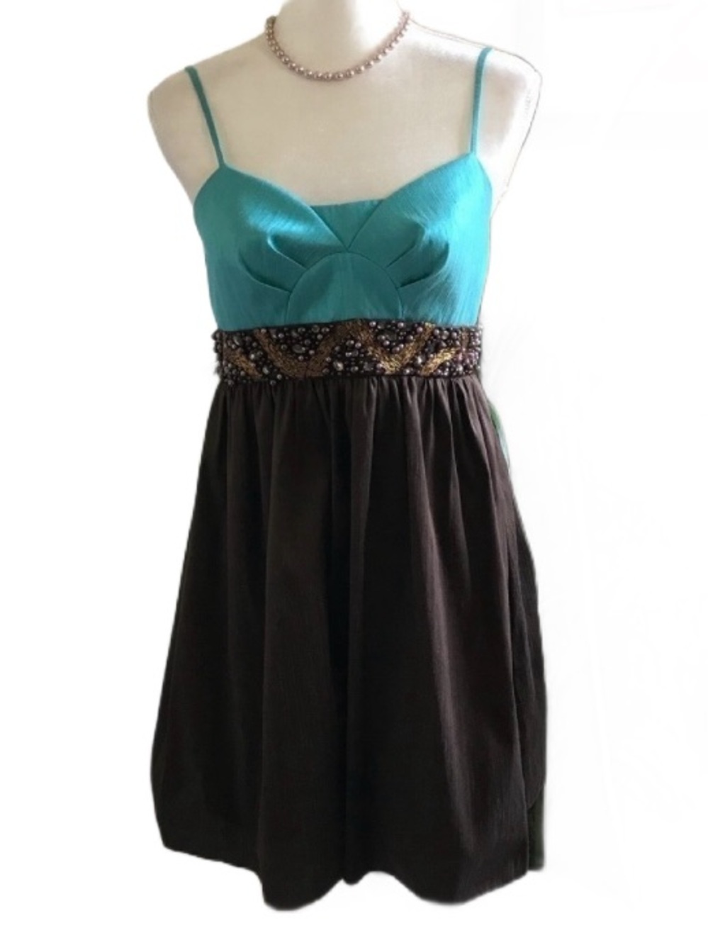 Decode 1.8 Teal & Chocolate Beaded Dress 6*